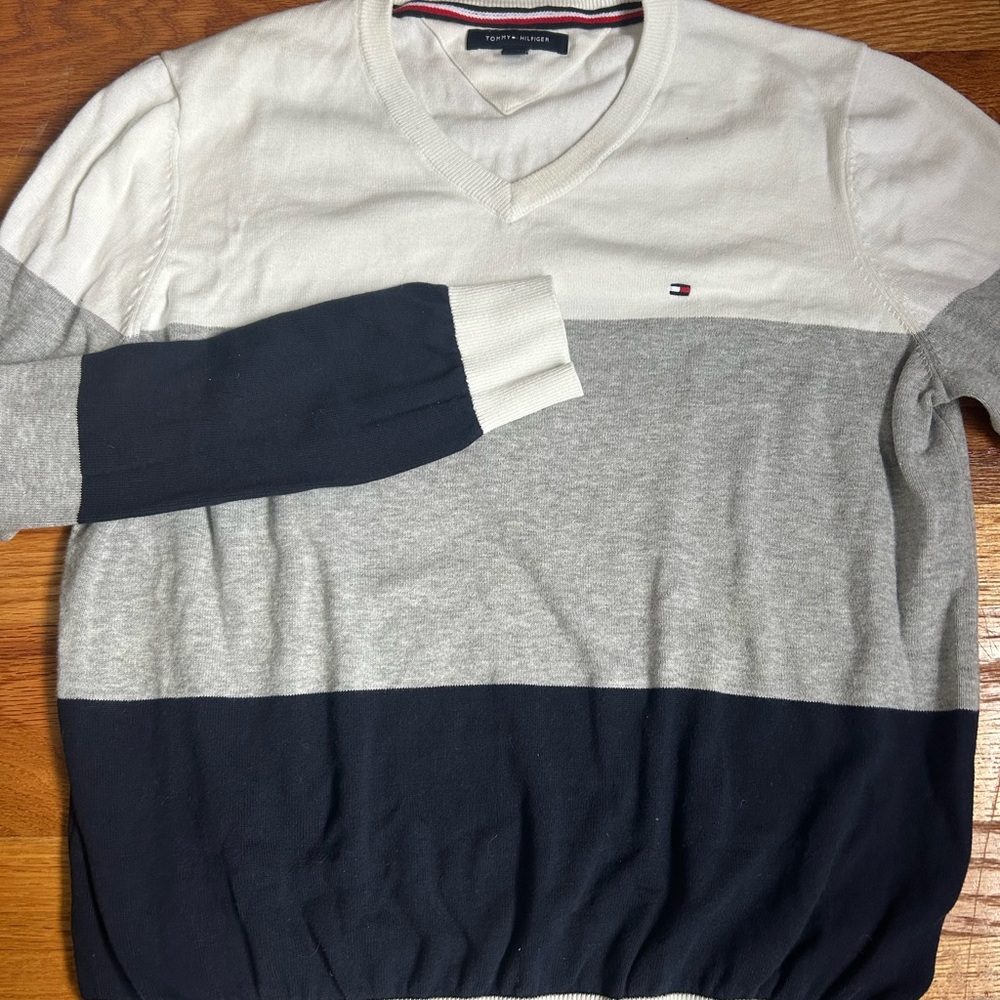 Tommy Hilfiger Men's V-Neck Sweater - Navy, Gray, White